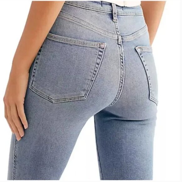 Free People High Rise Light Wash Raw Hem Skinny Jeans | Size 24 - Picture 4 of 13